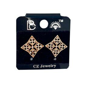 Elegant Rose Gold-Tone Diamond-Shaped Stud Earrings for Women Minimalist